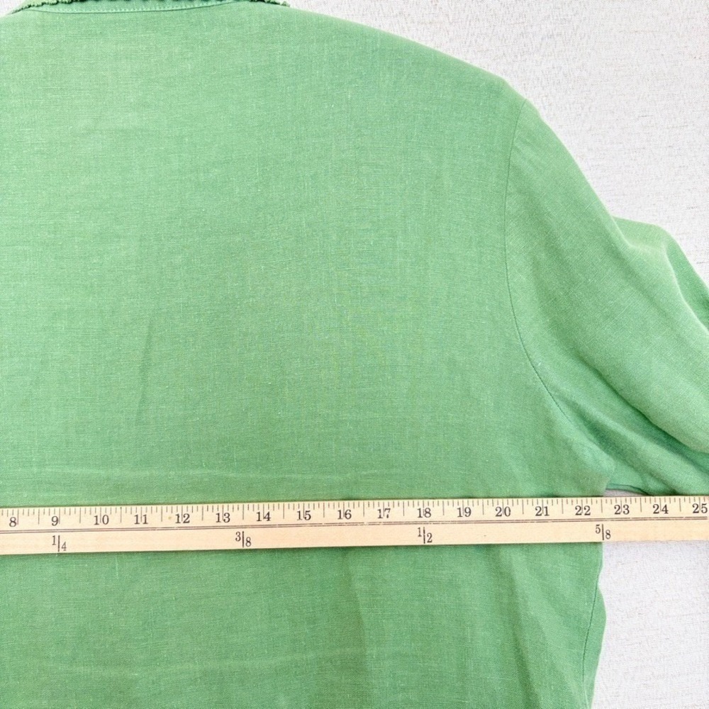 VTG Monterey Bay Linen Button Blazer cardigan pocket Pea Green Lagenlook Crochet - Picture 6 of 7